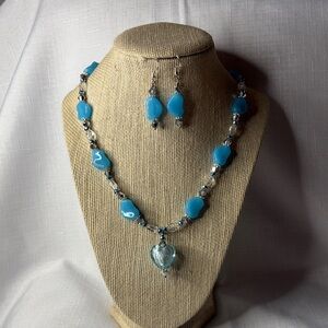 Handcrafted “The Blue Heart” Necklace and Earring Set